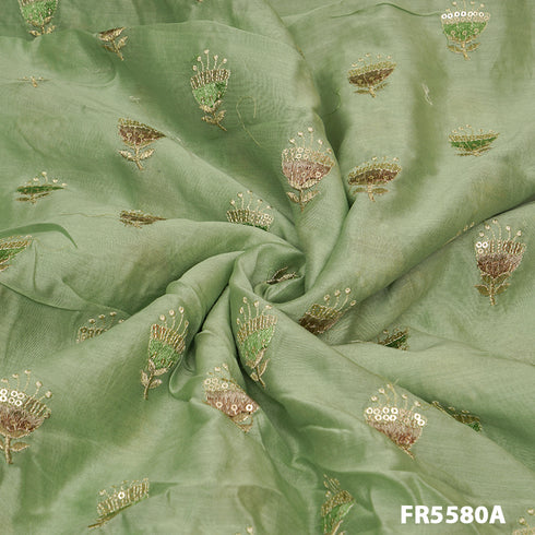 Embroidered Sequins Chanderi Silk Fabric-FR5580